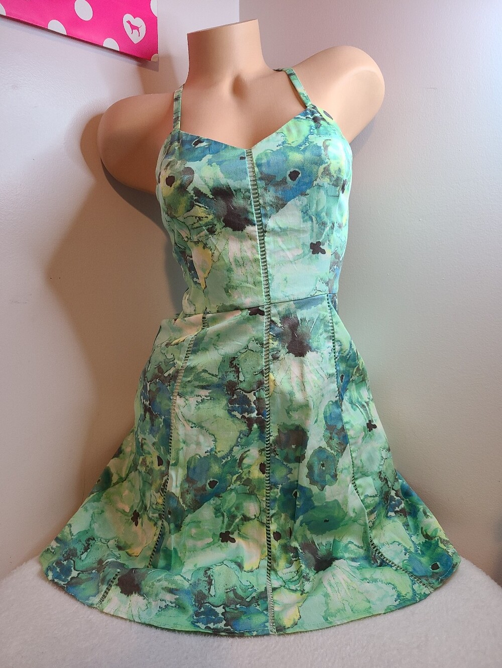 Y2K Candie's Green Watercolor Floral Mini Dress Size Juniors 1